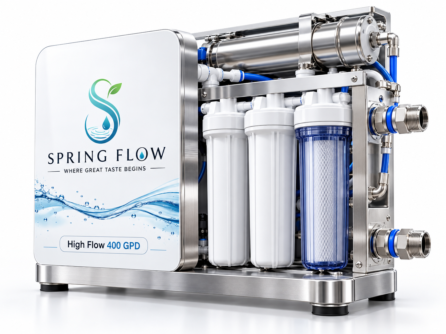 ภาพประกอบ High Flow 400 GPD พร้อมโลโก้ Spring Flow